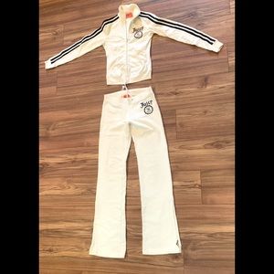 Juicy Couture track suit cream with black EUC size petite zip up jacket & pants